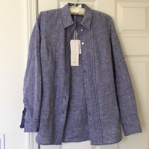 Marble blue 100% linen button-down shirt